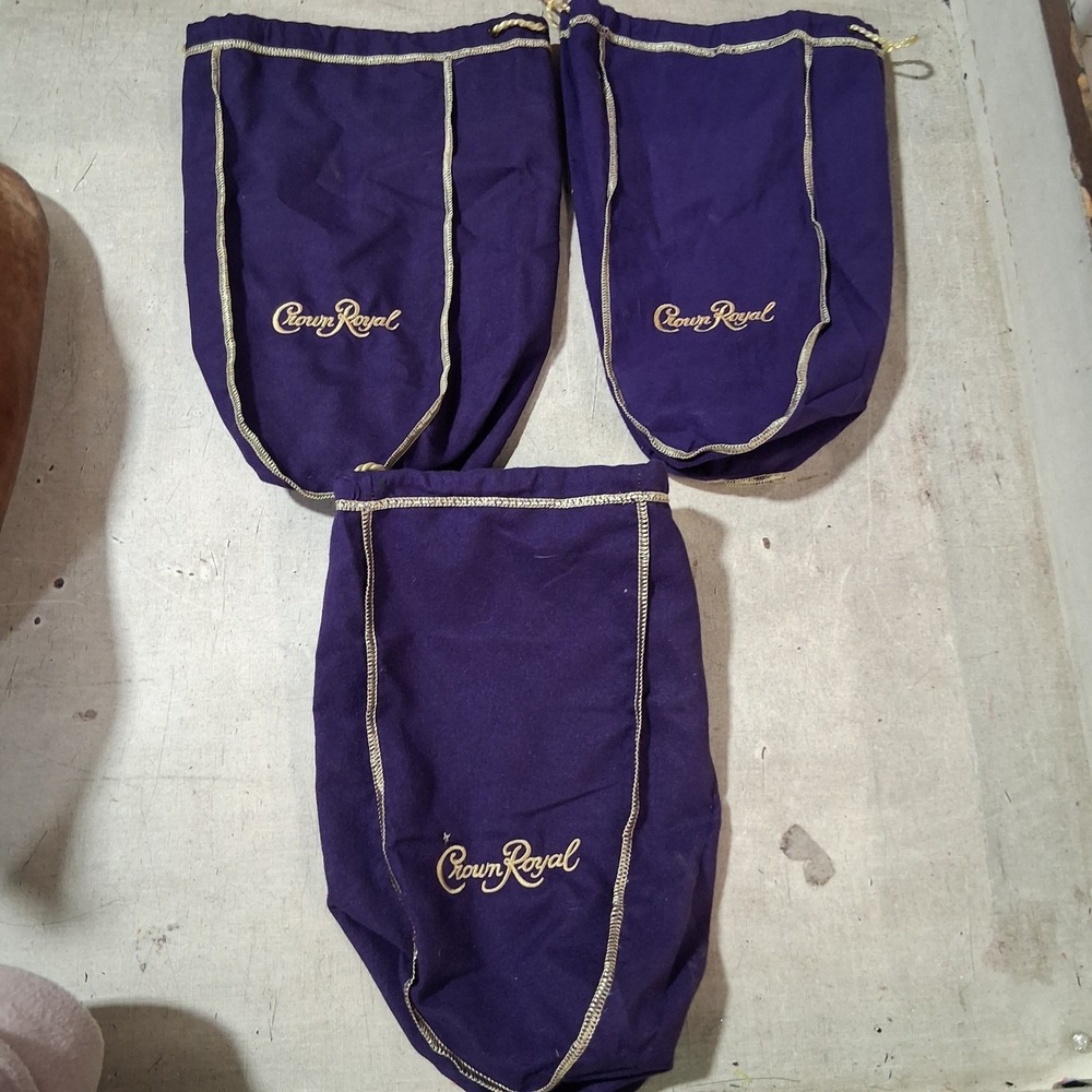 Lot Of 3 Crown Royal Larg Purple Gold Cloth Bags EUC